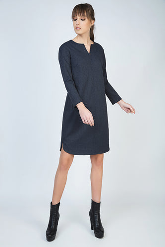 Long Sleeve Dress with Rounded Hemline