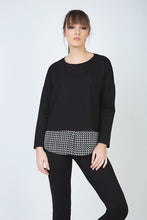 Load image into Gallery viewer, Houndstooth and Button Detail Long Sleeve Top with Optional Shirt Collar by Conquista Fashion