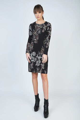 Print Long Sleeve Straight Dress