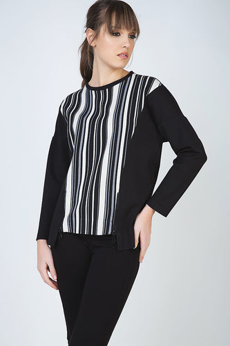 Striped Long Sleeve Zip Detail Top