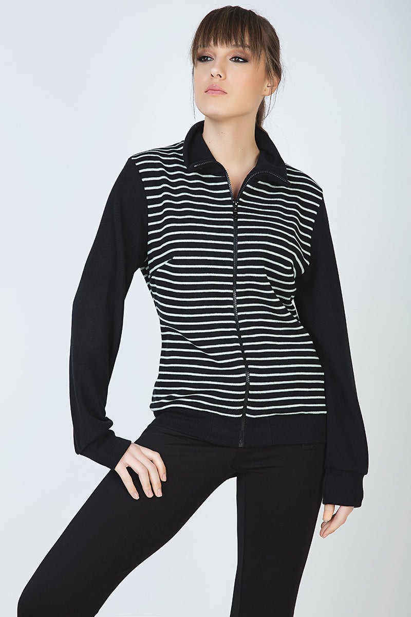 Long Sleeve Cardigan in Striped Knit Fabric