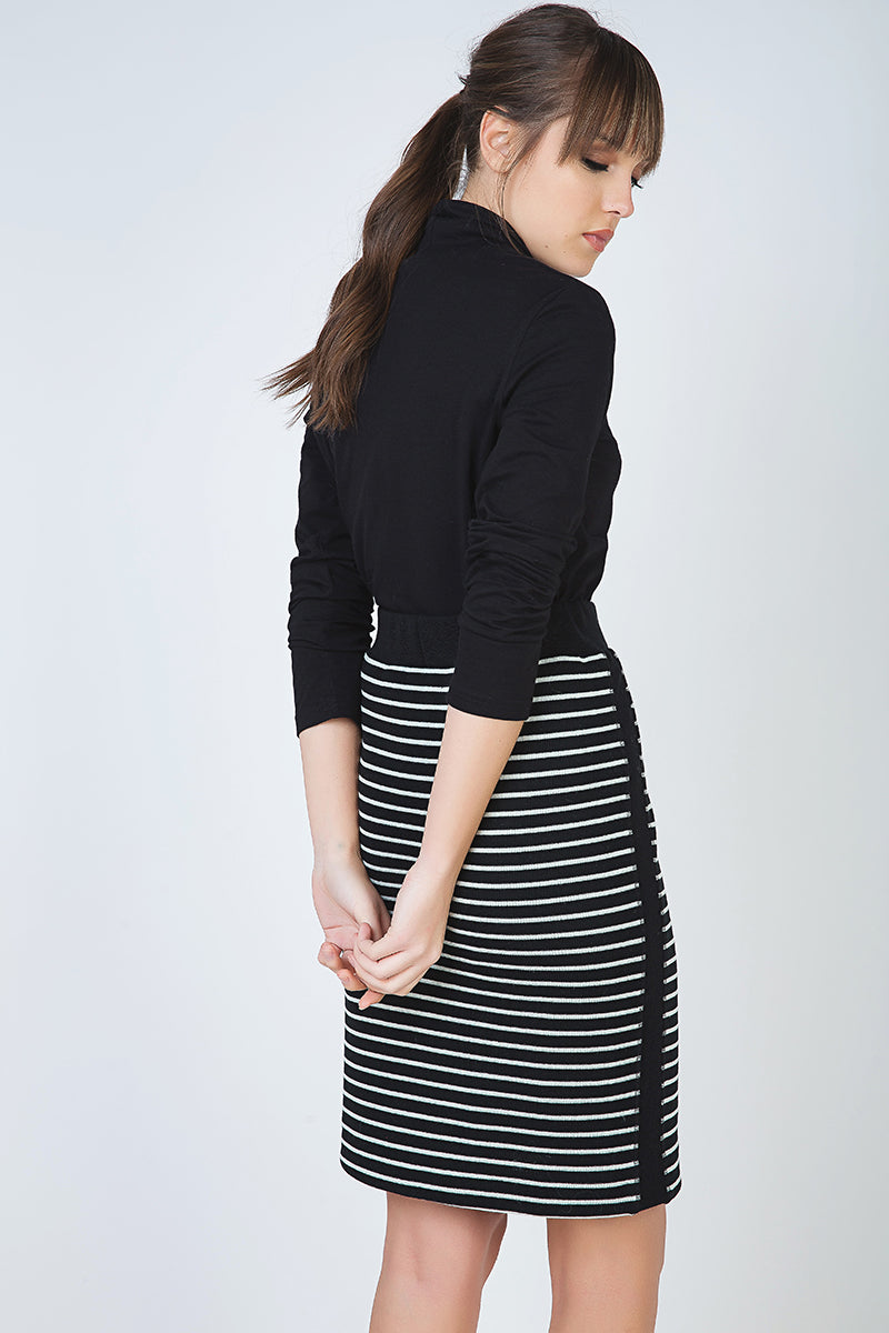 Striped Pencil Skirt in Rib Knit Fabric