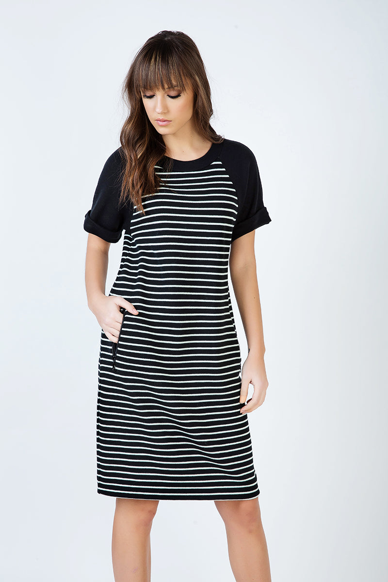 Short Sleeve Striped Dress with Pockets