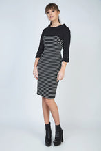 Load image into Gallery viewer, Fitted Winter Dress in Striped Rib Knit Fabric