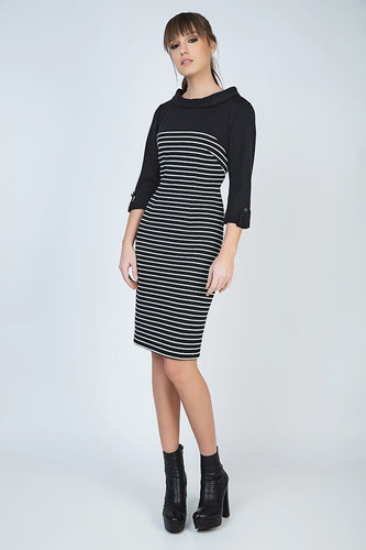 Fitted Winter Dress in Striped Rib Knit Fabric