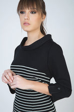 Load image into Gallery viewer, Fitted Winter Dress in Striped Rib Knit Fabric