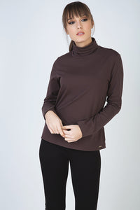 Brown Long Sleeve Polo Neck Jumper