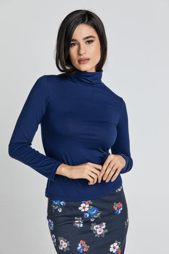 Dark Blue Turtle Neck Top By Conquista