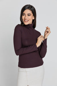 Maroon Turtle Neck Top By Conquista