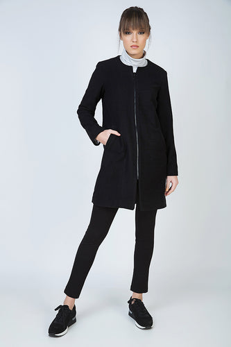 Black Winter Coat in Woven Fabric