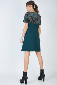 Short Sleeve A Line Dress with Print Detail