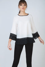 Load image into Gallery viewer, Loose Fit Ecru Top with Black Lace Detail