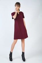 Load image into Gallery viewer, Burgundy Sack Dress in Stretch Punto di Roma Fabric