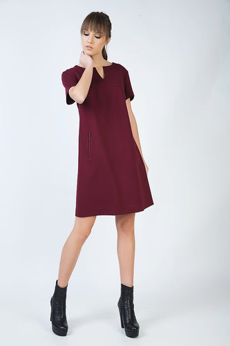 Burgundy Sack Dress in Stretch Punto di Roma Fabric