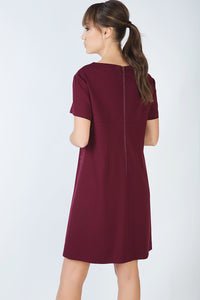 Burgundy Sack Dress in Stretch Punto di Roma Fabric