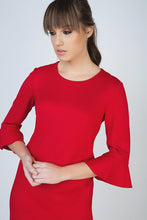 Load image into Gallery viewer, Sleeve Detail Red Dress in Stretch Punto di Roma Fabric