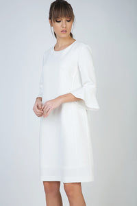 Sleeve Detail Ecru Dress in Crepe Fabric