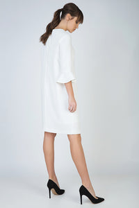 Sleeve Detail Ecru Dress in Crepe Fabric