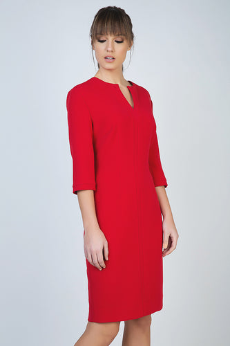 Red Panel Detail Dress in Crepe Fabric