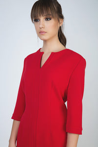 Red Panel Detail Dress in Crepe Fabric