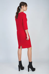 Red Panel Detail Dress in Crepe Fabric