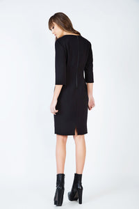 Fitted Black Pocket Detail Dress in Crepe Fabric