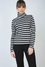 Load image into Gallery viewer, Striped Black and Grey Polo Neck Jumper