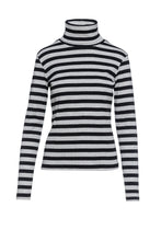 Load image into Gallery viewer, Striped Black and Grey Polo Neck Top Black