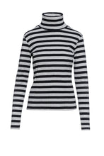 Load image into Gallery viewer, Striped Black and Grey Polo Neck Top