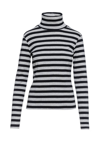 Striped Black and Grey Polo Neck Top