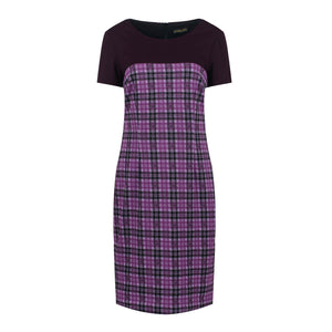 Fitted Short Sleeve Mauve Check Dress