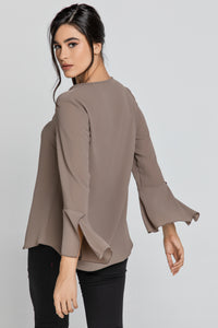 Iron Brown Flounce Sleeve Top by Conquista