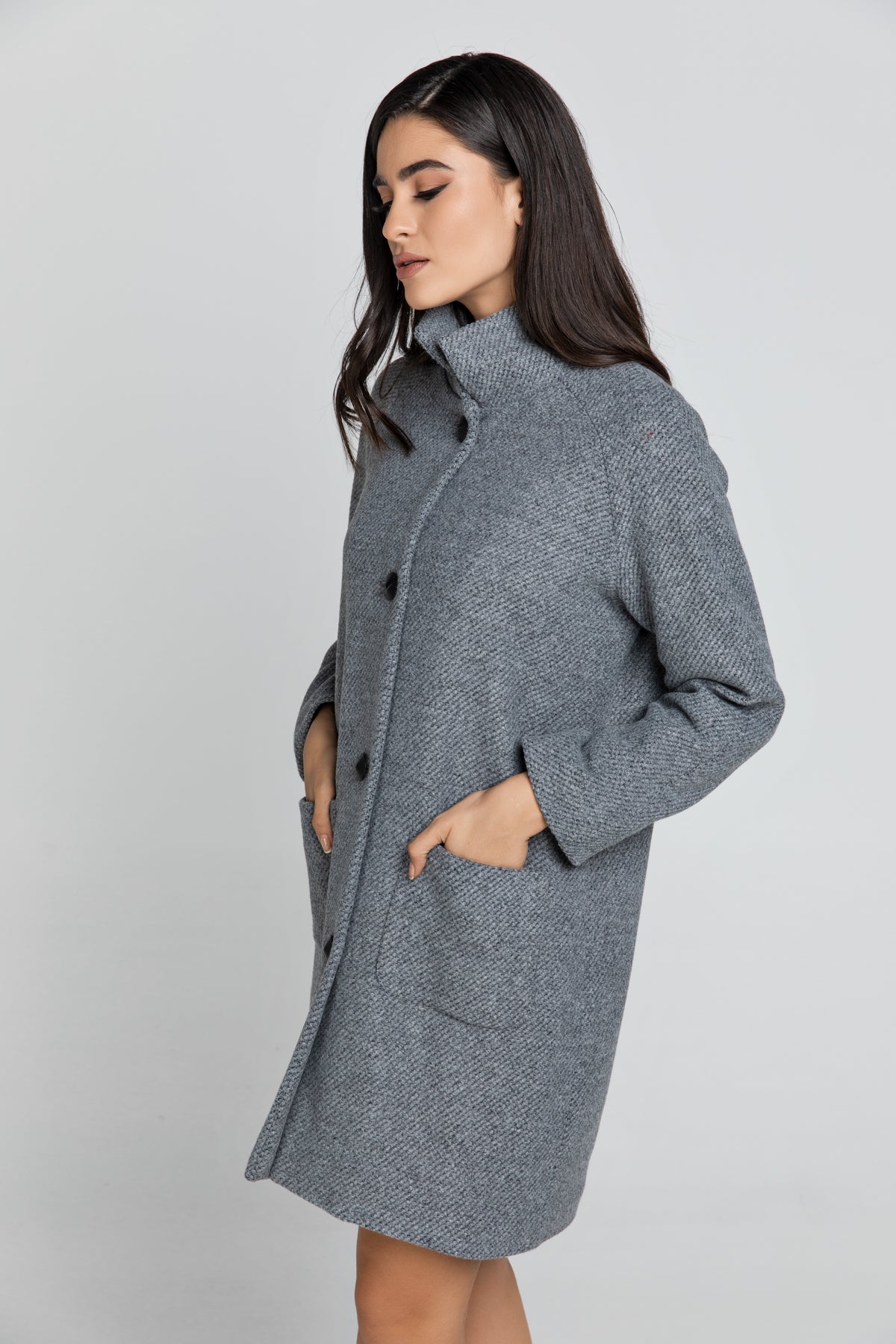 Γκρι παλτό από μείγμα μαλλιού από την Conquista Fashion