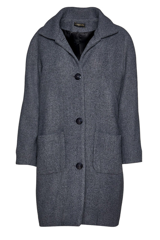 Wool Blend Grey Melange Coat by Conquista Fashion