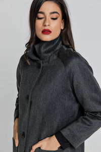 Wool Blend Dark Grey Coat by Conquista Fashion