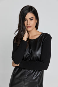Black Dress with Faux Leather Front by Conquista Fashion