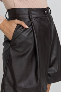 Brown Faux Leather Bermuda Shorts by Conquista Fashion