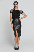 Load image into Gallery viewer, Black Faux Leather Pencil Skirt by Conquista Fashion