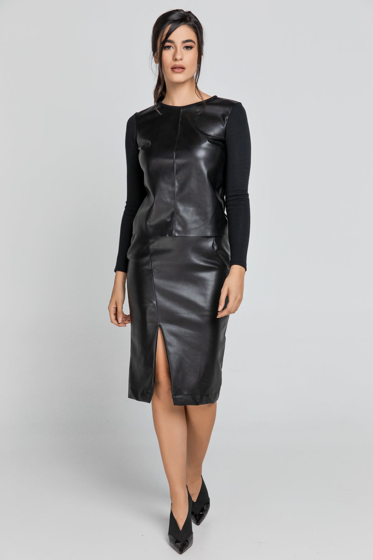 chinese dress ladies CLAUDE STRETCH LEATHER SKIRT – AS by DF main image 1