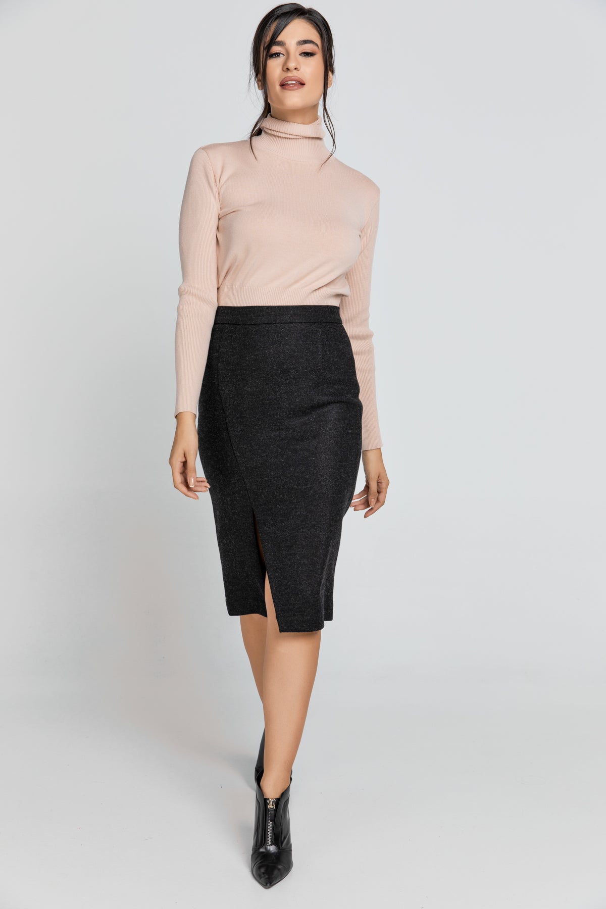 Black Mouflon Pencil Skirt