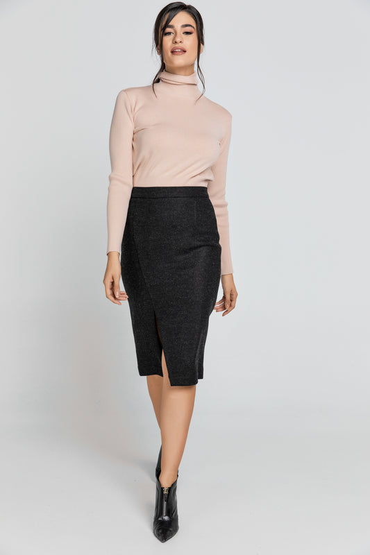 Black Mouflon Pencil Skirt