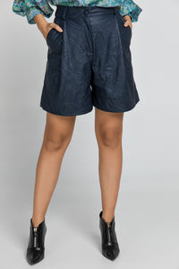Blue Faux Leather Bermuda Shorts