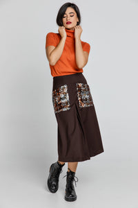 Brown A Line Midi Skirt
