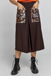 Brown A Line Midi Skirt
