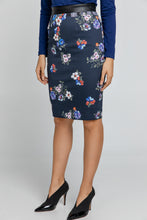 Load image into Gallery viewer, Blue Patterned Pencil Skirt