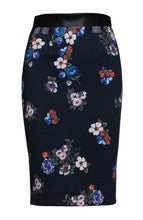 Load image into Gallery viewer, Blue Patterned Pencil Skirt