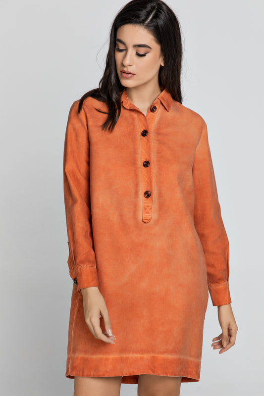 Tencel Orange Shirt Dress