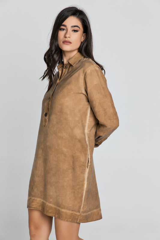 Tencel Taupe Shirt Dress