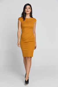 Fitted Mustard Dress with Cap Sleeves