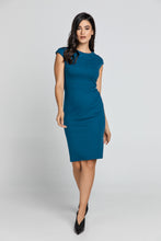 Load image into Gallery viewer, Fitted Petrol Blue Dress with Cap Sleeves by Conquista.
